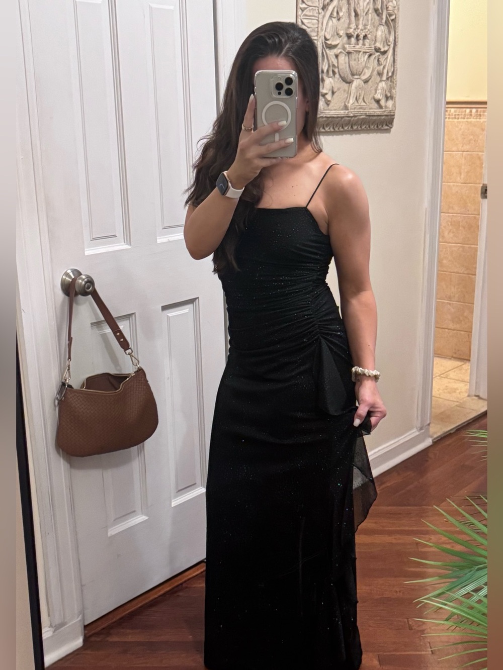 City Triangles Vintage Y2K Black Glitter Ruched Formal Prom Maxi Dress S - Picture 3 of 8